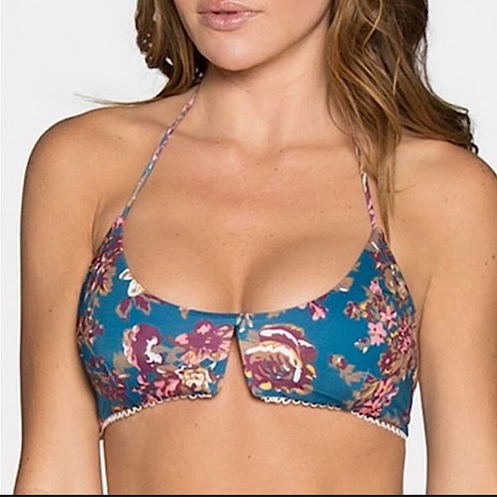 NEW Tavik Cassis Pink & Blue Floral Halter Bikini Top Size XS NWT